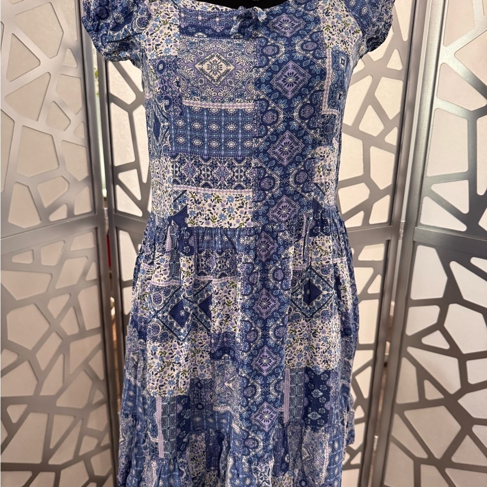 Place Blue and White Casual Dress Size 16 (XXL/TTG)